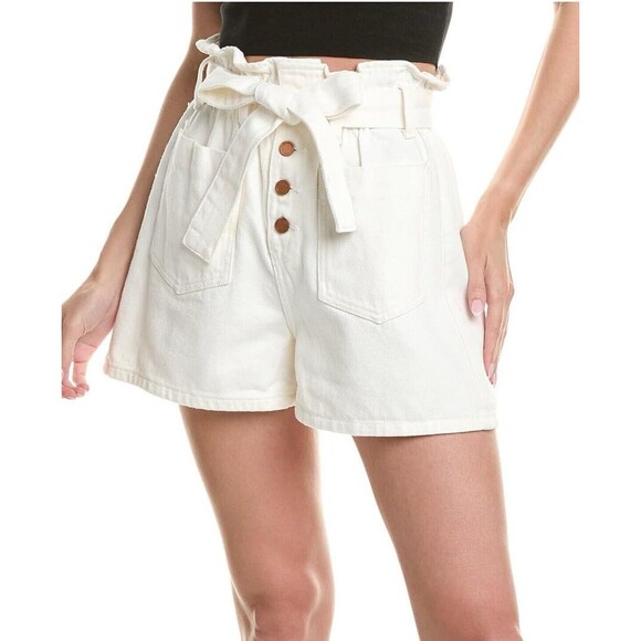 Blank NYC Shorts Twill Paperbag Far Away Ivory White High Rise Womens Small NWT - Picture 1 of 10